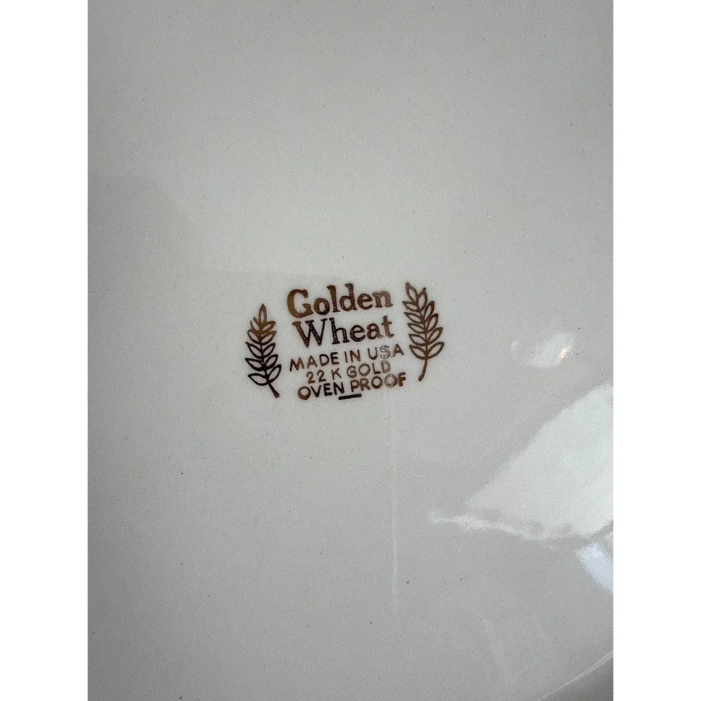 Vintage Golden Wheat Dinner Plates 22K Gold Trim USA Oven Proof Set of 6 10 inch